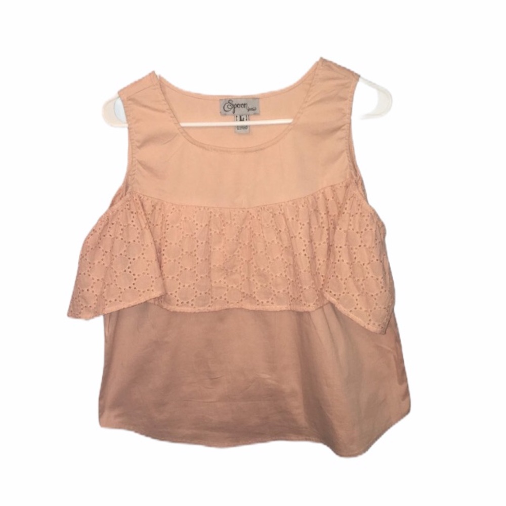 Spoon Jeans Pink Cold Shoulder Eyelet Top Large